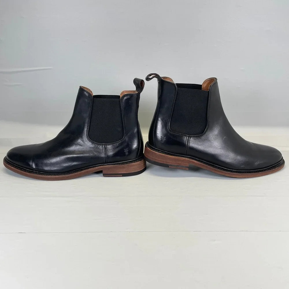 Frye Chelsea Boots Mens Size 9.5 D Black Leather Pull On Casual Plain Toe Shoes